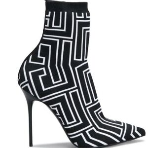 Geometric Black and White Women's High Heel Boots